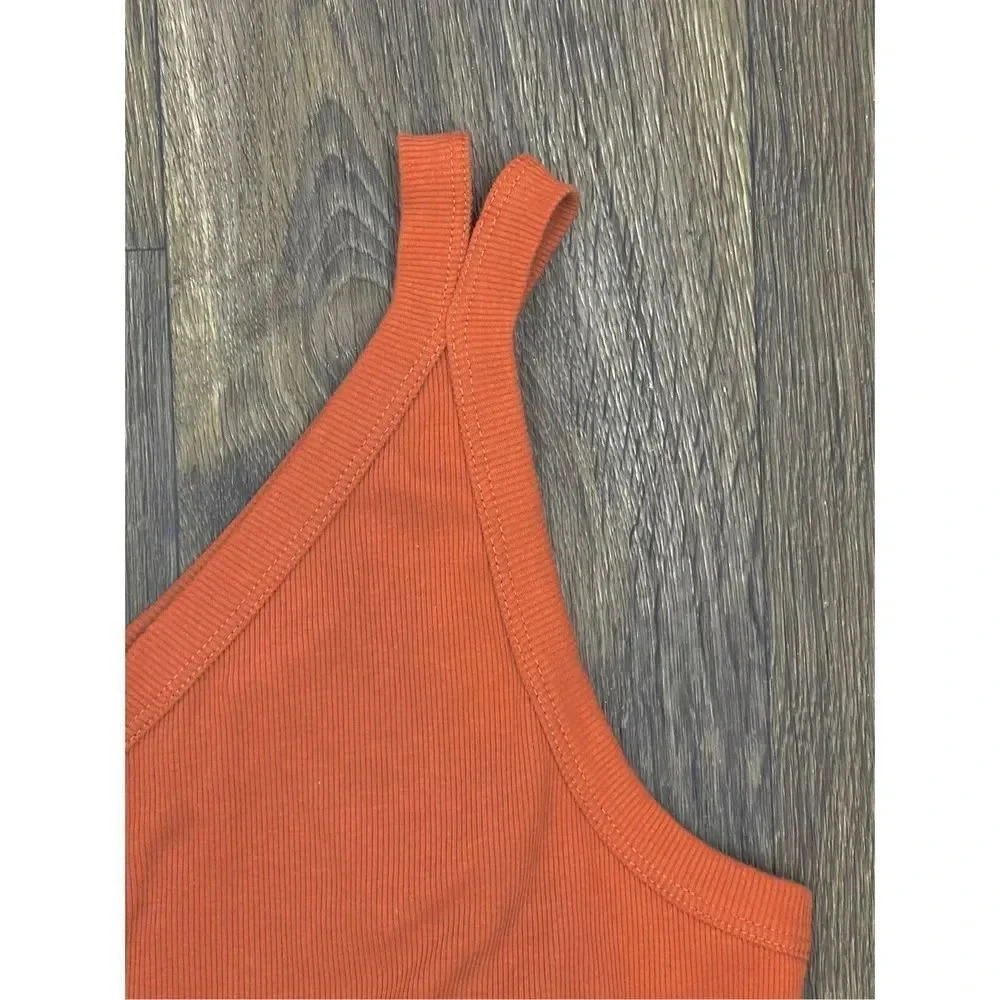 Sanctuary One Shoulder Cami Tank Sleeveless Top Large Orange Ribbed Organic NWT - Picture 6 of 7